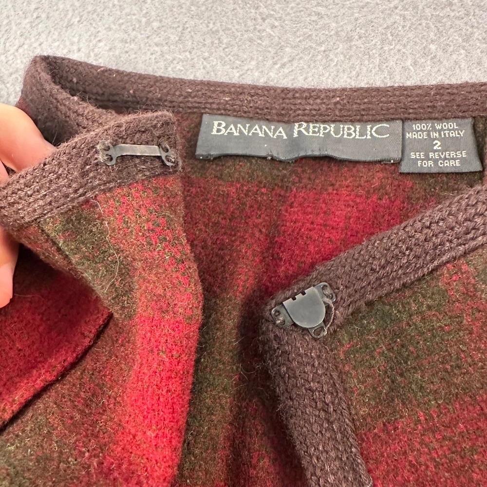 Banana Republic Wool Wrap Skirt Red Green Buffalo Plaid Made in Italy Size 2 - Picture 9 of 12